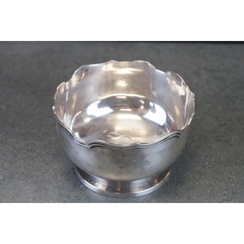 489 - Silver pedestal bowl, cast pie crust border, plain polished body, circular foot, makers Blackmore & ... 