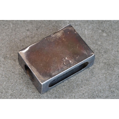 494 - Silver novelty stamp holder, modelled as an envelope, together with a silver elongated pill box, sil... 