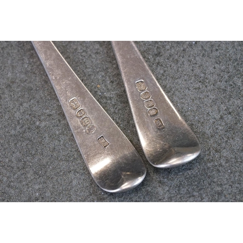 497 - Two George III Silver Old English Pattern serving spoons with monograms to handles, together with a ... 