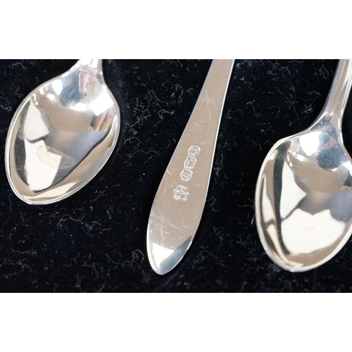 498 - Cased set of six George VI silver demitasse spoons of plain polished form, Sheffield 1938, length ap... 