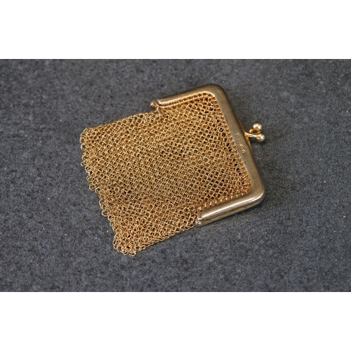 499 - Large silver gilt chain link purse with Prince of Wales link chain handle, hallmarked to both openin... 