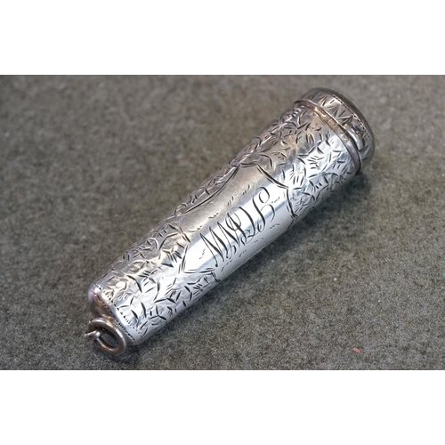 503 - Two silver cheroot holder cases with engraved decoration, to include a Chester hallmarked Robert Pri... 