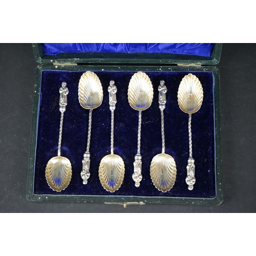 519 - Cased set of 6 Silver Apostle spoons with silver gilt bowls, Birmingham 1901, makers Barnett Henry A... 