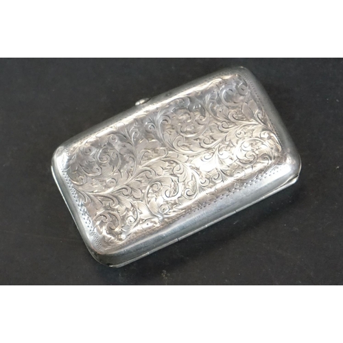 522 - Group of silver items to include an Edwardian silver cigarette case with engraved scrolling decorati... 