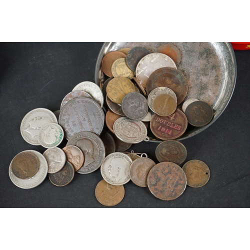 140 - A collection of mainly British pre decimal coins to include many silver examples and King George III... 