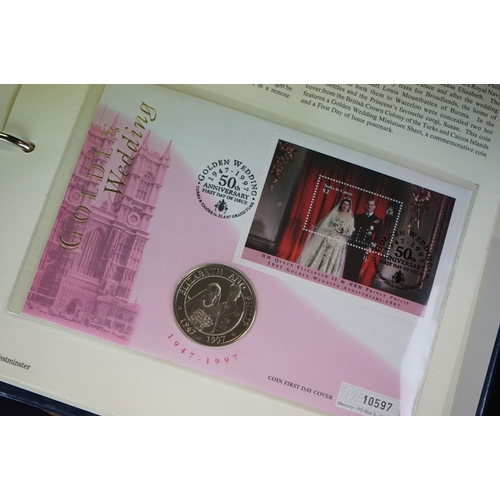 180 - A Westminster Mint 'The Royal Family' Coin & stamp cover collection contained within six albums.