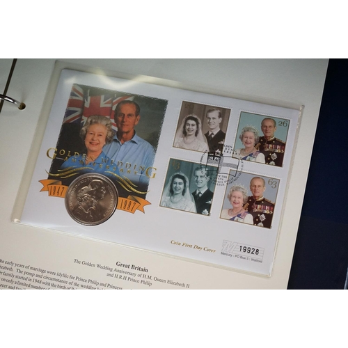 180 - A Westminster Mint 'The Royal Family' Coin & stamp cover collection contained within six albums.