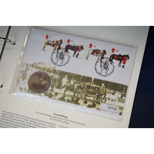 180 - A Westminster Mint 'The Royal Family' Coin & stamp cover collection contained within six albums.