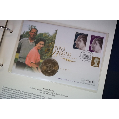 180 - A Westminster Mint 'The Royal Family' Coin & stamp cover collection contained within six albums.