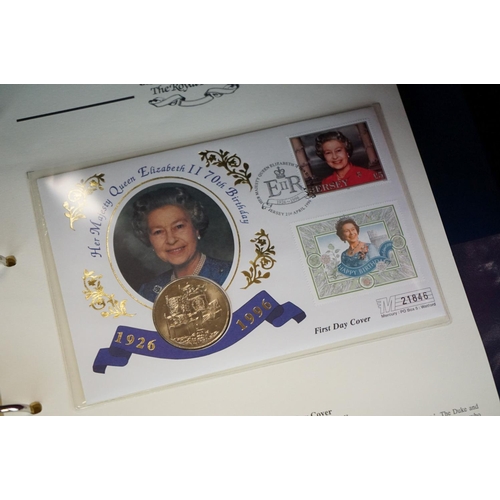 180 - A Westminster Mint 'The Royal Family' Coin & stamp cover collection contained within six albums.