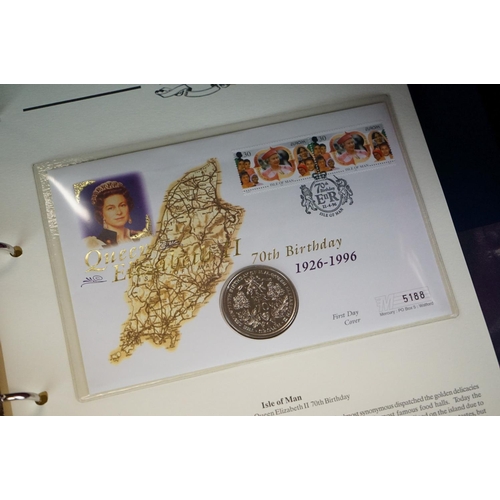 180 - A Westminster Mint 'The Royal Family' Coin & stamp cover collection contained within six albums.