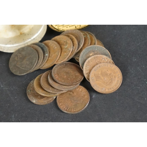 154 - A small collection of mainly British pre decimal coins to include Victorian and silver examples.