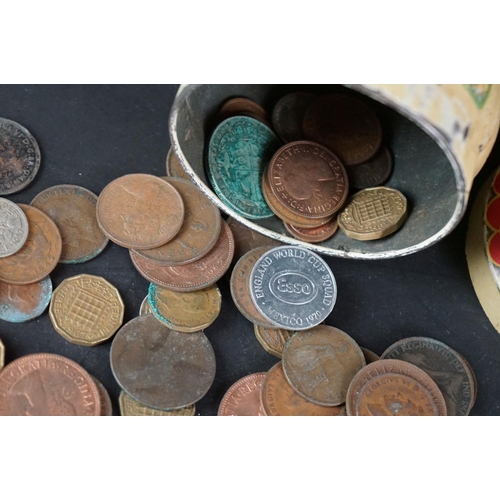 154 - A small collection of mainly British pre decimal coins to include Victorian and silver examples.