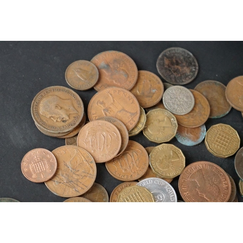 154 - A small collection of mainly British pre decimal coins to include Victorian and silver examples.