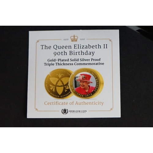 157 - A Queen Elizabeth II 90th Birthday gold plated solid silver proof triple thickness commemorative coi... 