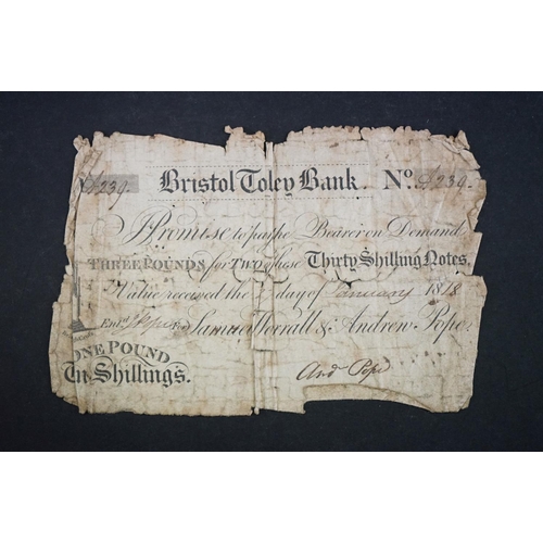 57 - A 19th century provincial Bristol Toley Bank Thirty Shilling Banknote.