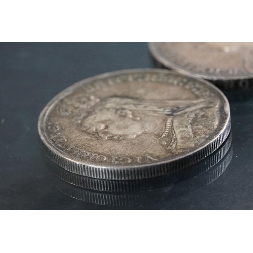 23 - A British Queen Victoria jubilee head silver full crown coin dated 1889 together with a Queen Victor... 