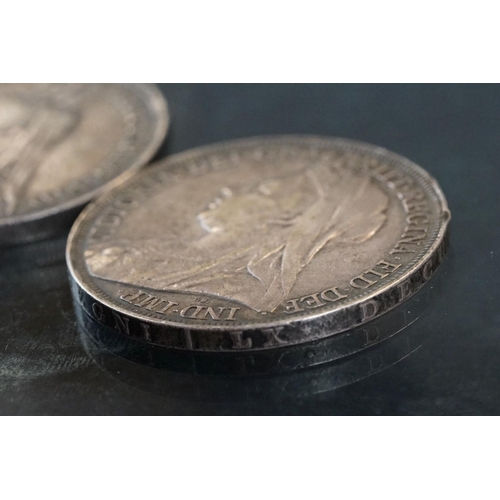 23 - A British Queen Victoria jubilee head silver full crown coin dated 1889 together with a Queen Victor... 