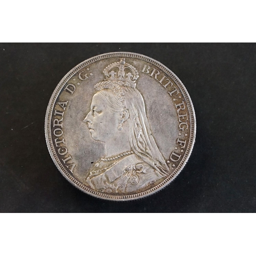 28 - A British Queen Victoria jubilee head silver full crown coin, dated 1887 (V/F).