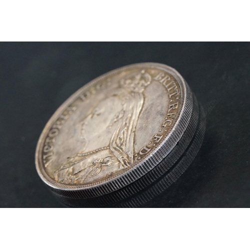 28 - A British Queen Victoria jubilee head silver full crown coin, dated 1887 (V/F).