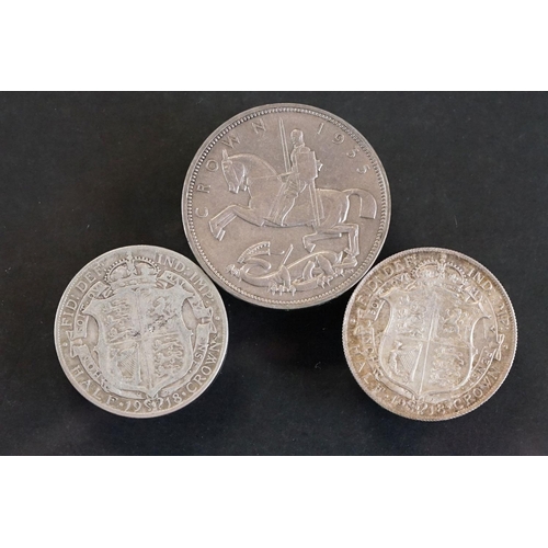 30 - A British King George V silver full crown dated 1935 (V/F) together With a King George V 1918 silver... 