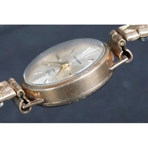 376A - 9ct Yellow gold cased Corvette Shockprotected ladies wristwatch, silvered dial, gilt baton hour mark... 