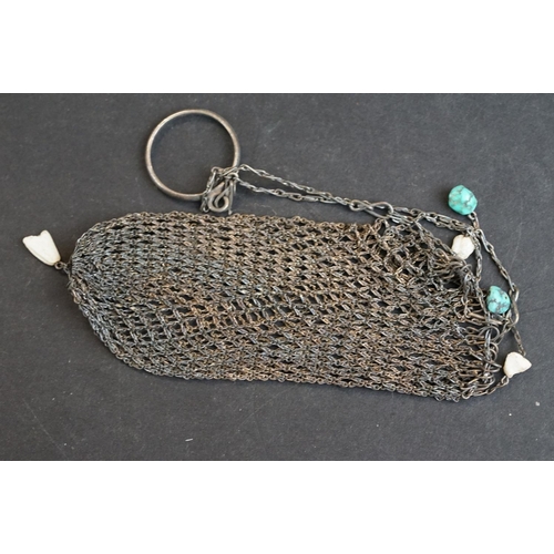 534 - Continental silver chainmail purse with London import marks; a similar silver chainmail coin purse w... 