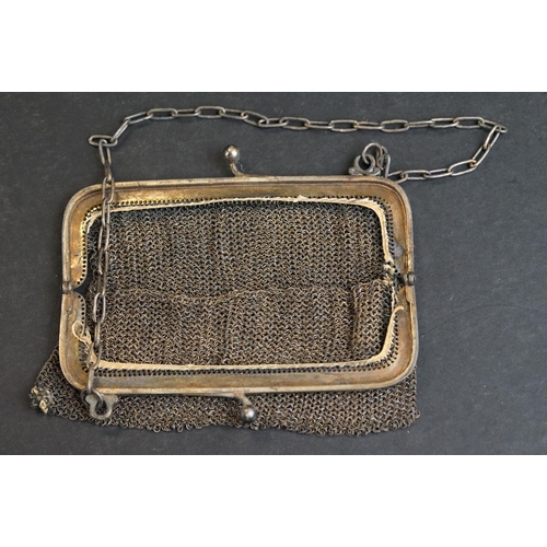 534 - Continental silver chainmail purse with London import marks; a similar silver chainmail coin purse w... 