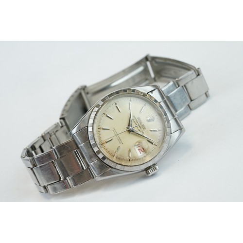 367 - Rolex Oyster-Perpetual Datejust gents 1958 stainless steel wristwatch, with baton hour markers, date... 