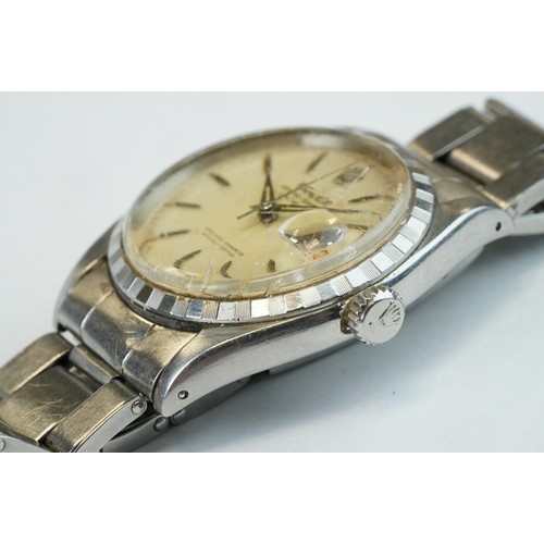 367 - Rolex Oyster-Perpetual Datejust gents 1958 stainless steel wristwatch, with baton hour markers, date... 