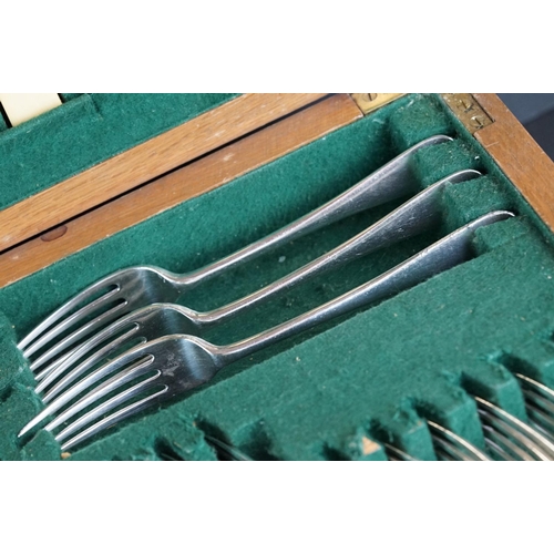 542 - Matched early 20th century silver part canteen of cutlery, Hanoverian pattern, the knives with ivori... 