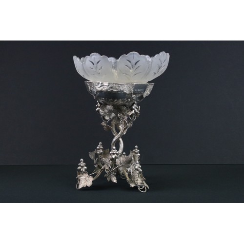 464 - Victorian silver and glass pedestal grape bowl, the silver stand modelled as an entwined grape vine,... 