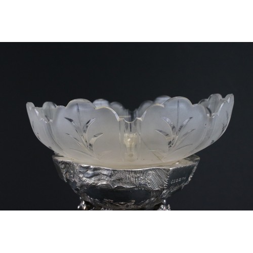 464 - Victorian silver and glass pedestal grape bowl, the silver stand modelled as an entwined grape vine,... 