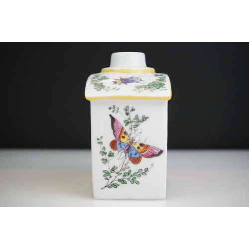 2 - Chelsea ' gold anchor ' type porcelain tea caddy, decorated with exotic birds, approx. 12cm