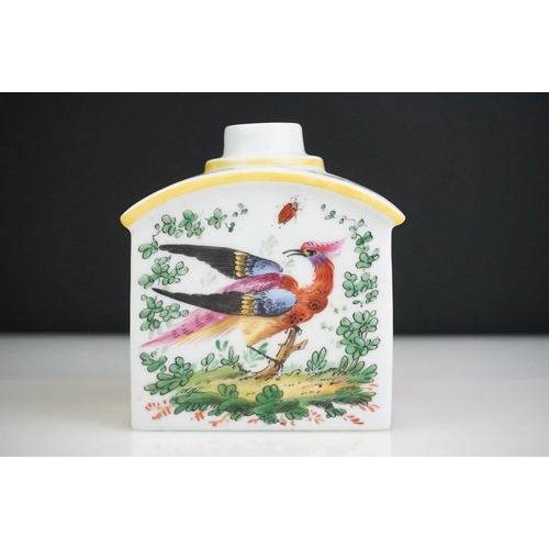 2 - Chelsea ' gold anchor ' type porcelain tea caddy, decorated with exotic birds, approx. 12cm