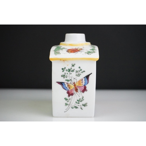 2 - Chelsea ' gold anchor ' type porcelain tea caddy, decorated with exotic birds, approx. 12cm