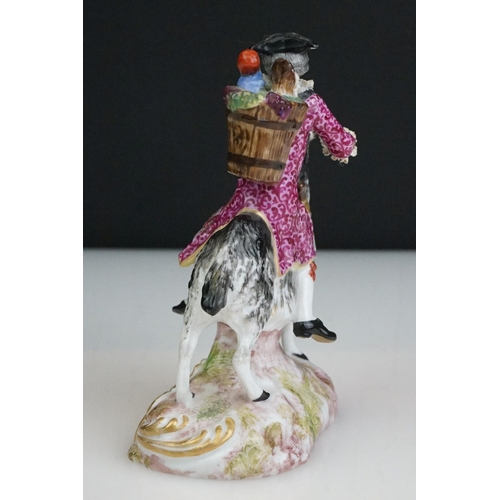 4 - 19th Century Dresden porcelain figure of a tailor riding a Billy goat with gilt scrolling decoration... 