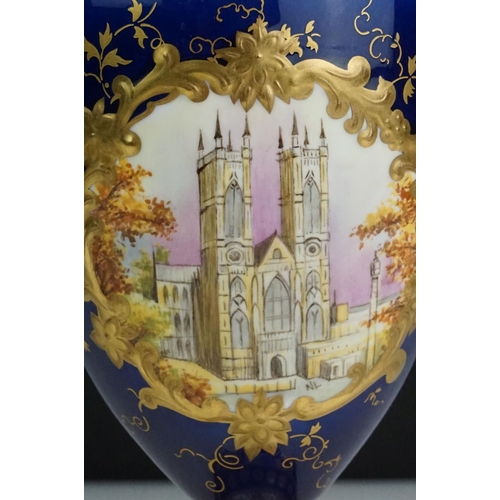 5 - Coalport Queen Elizabeth II Silver Jubilee commemorative urn & cover, with hand-painted scene depict... 