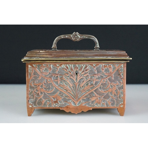 110 - Early 20th Century Hukin & Heath copper chest with hinged lid and embossed foliate decoration, raise... 