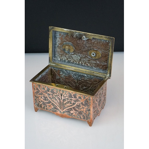 110 - Early 20th Century Hukin & Heath copper chest with hinged lid and embossed foliate decoration, raise... 