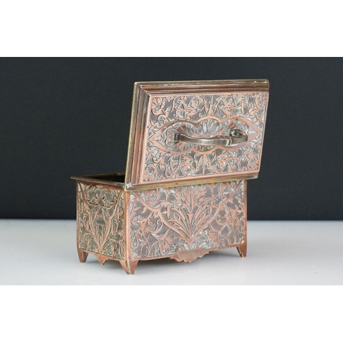 110 - Early 20th Century Hukin & Heath copper chest with hinged lid and embossed foliate decoration, raise... 