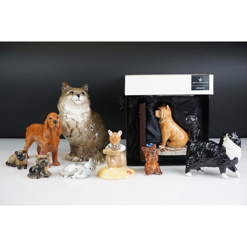 24 - Collection of nine porcelain animal figures to include a boxed Royal Doulton Animals Chow Chow no. 1... 