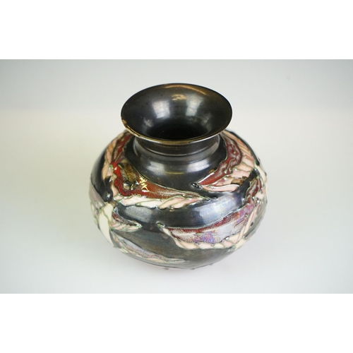 28 - Lise B Moorcroft art pottery lustre squat vase with mushroom tube-lined decoration (chip to rim), si... 