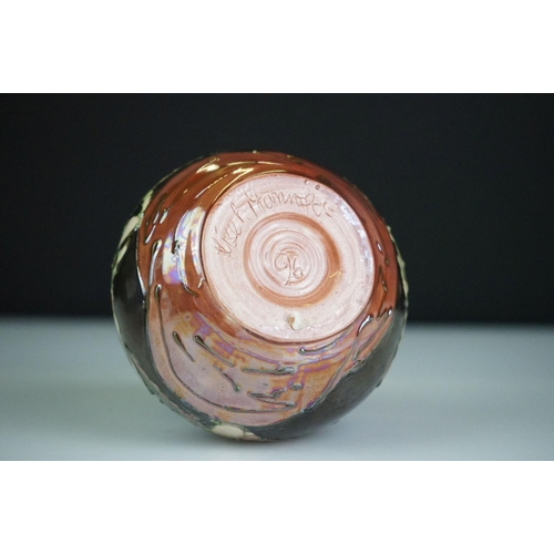 28 - Lise B Moorcroft art pottery lustre squat vase with mushroom tube-lined decoration (chip to rim), si... 