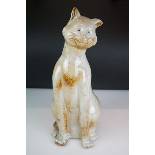 34 - Large Glazed Studio Pottery Seated Cat, 51cm high