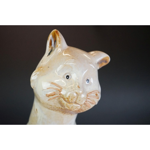 34 - Large Glazed Studio Pottery Seated Cat, 51cm high