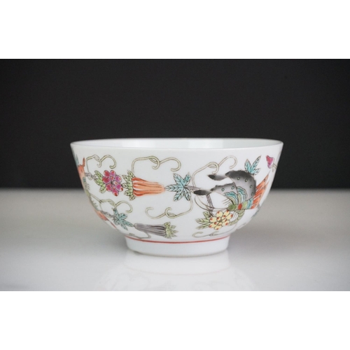 47 - Chinese porcelain tea bowl decorated with butterflies, chipped base, red mark, approx. 11.5cm, a Chi... 