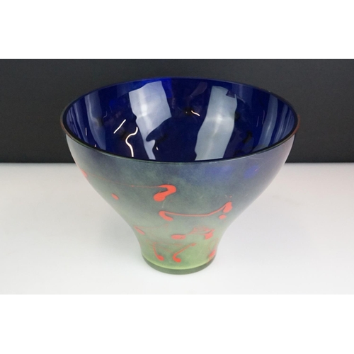 53 - B.A.G. Barovier & Toso Czech Republic blue and green art glass bowl / vase with red abstract outer d... 