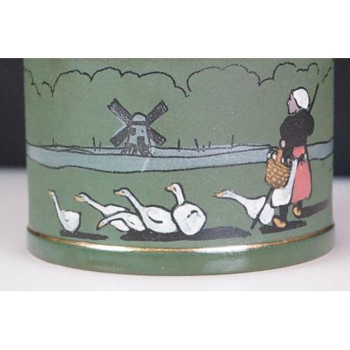 59 - Taylor & Tunnicliffe pottery jam pot, depicting a Dutch scene on a textured green ground, approx. 8.... 