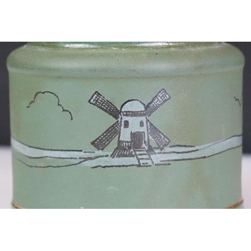 59 - Taylor & Tunnicliffe pottery jam pot, depicting a Dutch scene on a textured green ground, approx. 8.... 